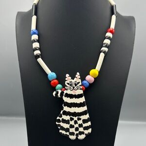 Candace Loheed Ruby Z striped Cat Ceramic necklace RARE